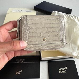 Montblanc Beige Croc Embossed Leather Zip Around Coin Purse